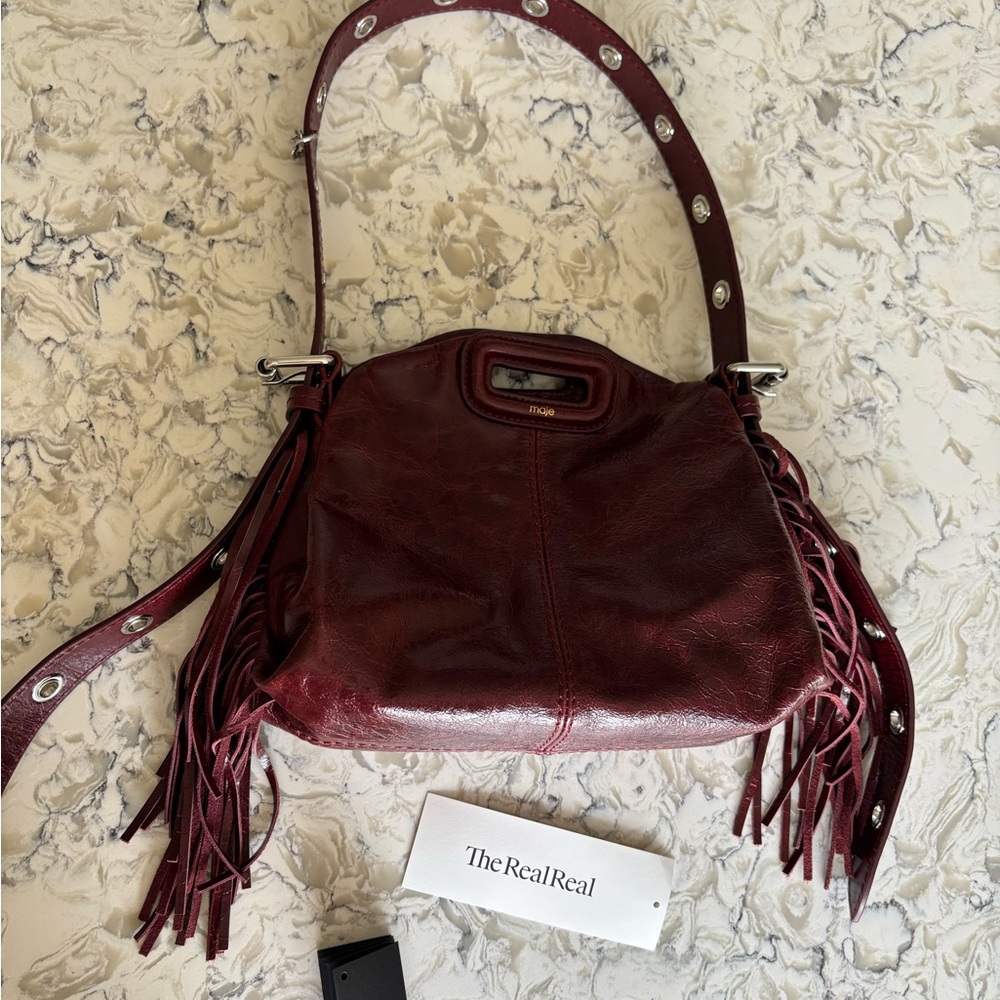 Maje Miss M Mini Burgundy Fringe Bag